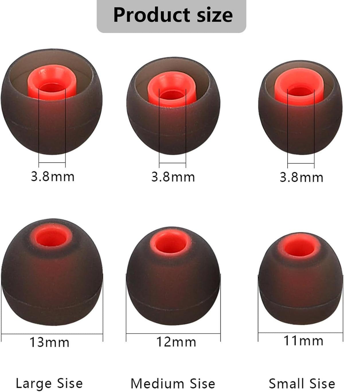 Silicone Earbud Tips - Fit for In-Ear Headphones (Inner Hole 3.8mm-5.1mm) - 9 Pairs S/M/L