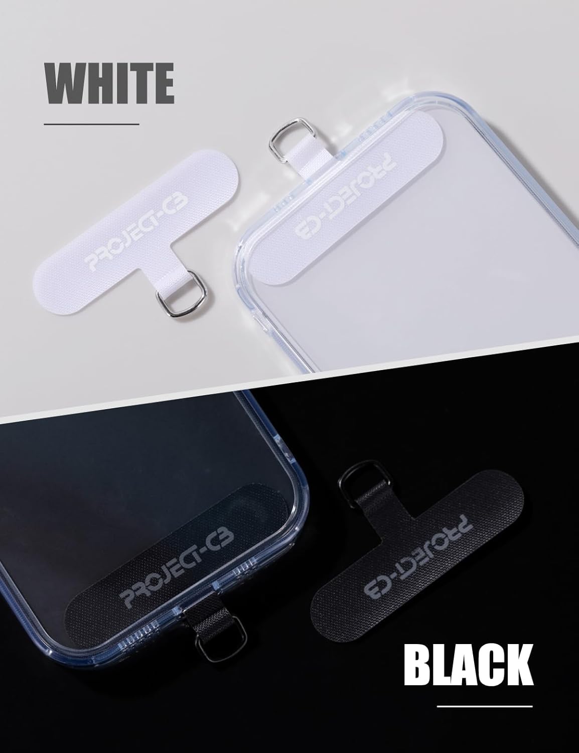 project-cb Phone Lanyard×1,Phone Tether Tab×2,Cell Phone Lanyards for Around The Neck,Rope Lanyard,Universal Adjustable Phone Strap Crossbody,Cell Phone Chain(White-Black)