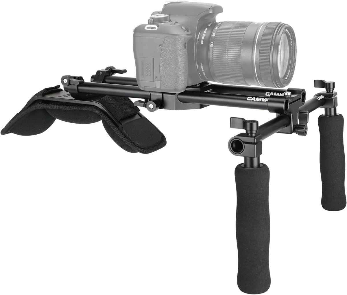 CAMVATE Handheld Shoulder Mount Kit with Sliding Base Plate & Sponge-Covered Handgrip Pair for DSLR Camera - 3029