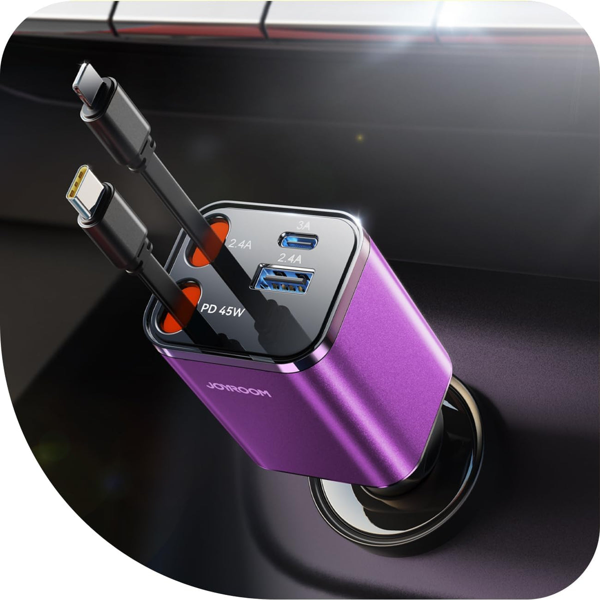 [2025 Ultra-Compact] Retractable Car Charger USB C 84W Car Accessories Adapter for iPhone 16 Fast Charging, Car Travel Essentials Gifts for Women Men, Car Phone Charger for iPhone15 Pro Max, Purple