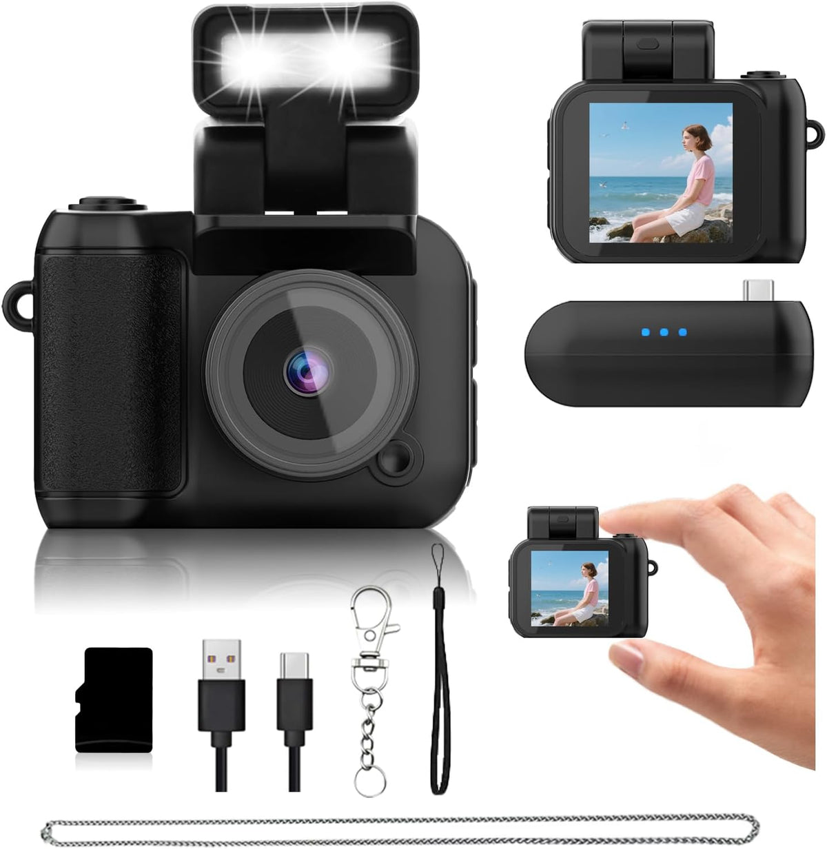HOFAOUG 32GB Mini Camera Keychain Mini Retro Camera Cameras Keychain Built-in Memory Card Best Choice for Travel Vlog