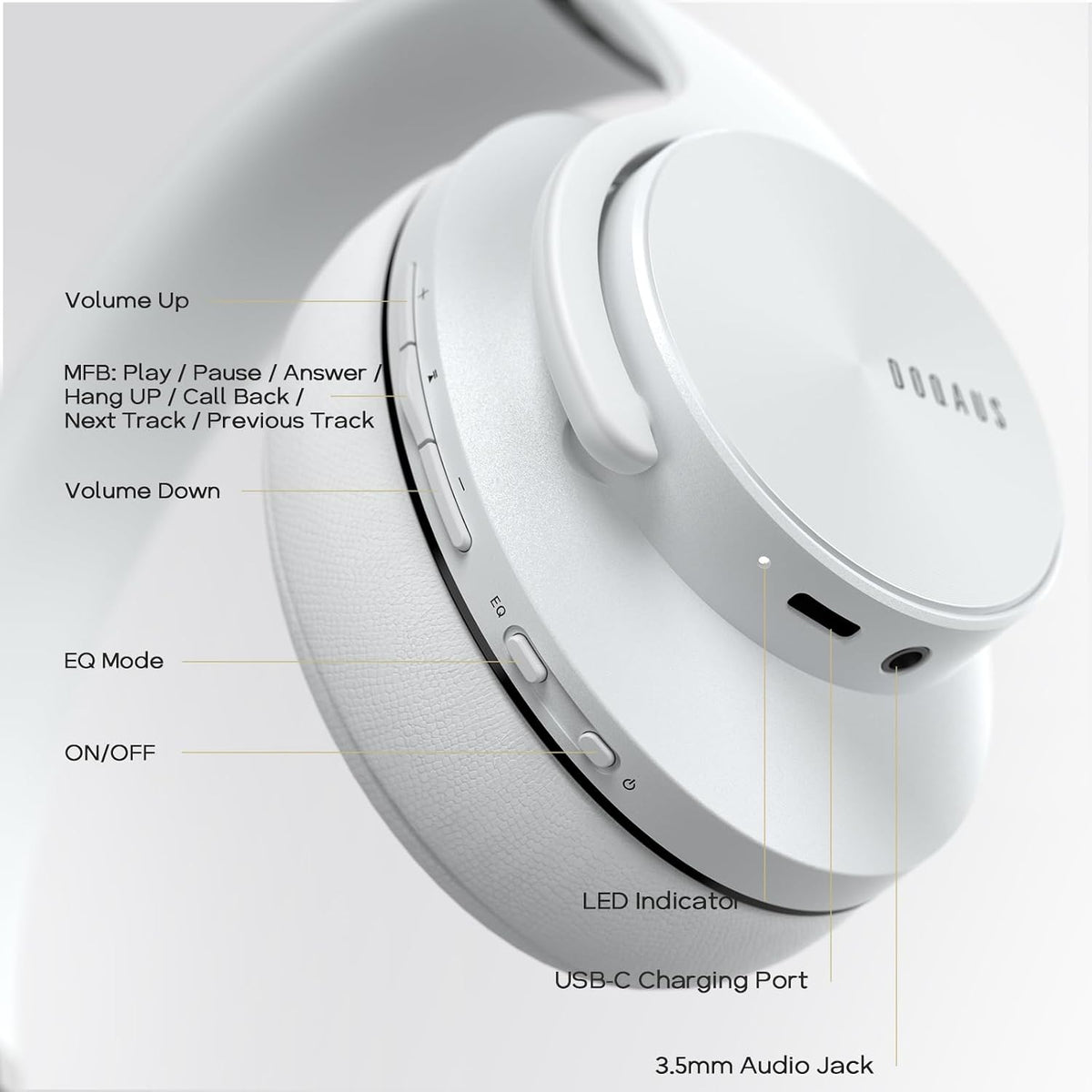 90H 3 DOQAUS Bluetooth Headphones Over Ear, Playtime, EQ Modes, HiFi Audio, ENC Mic, Reinforced Durable Frame & Soft