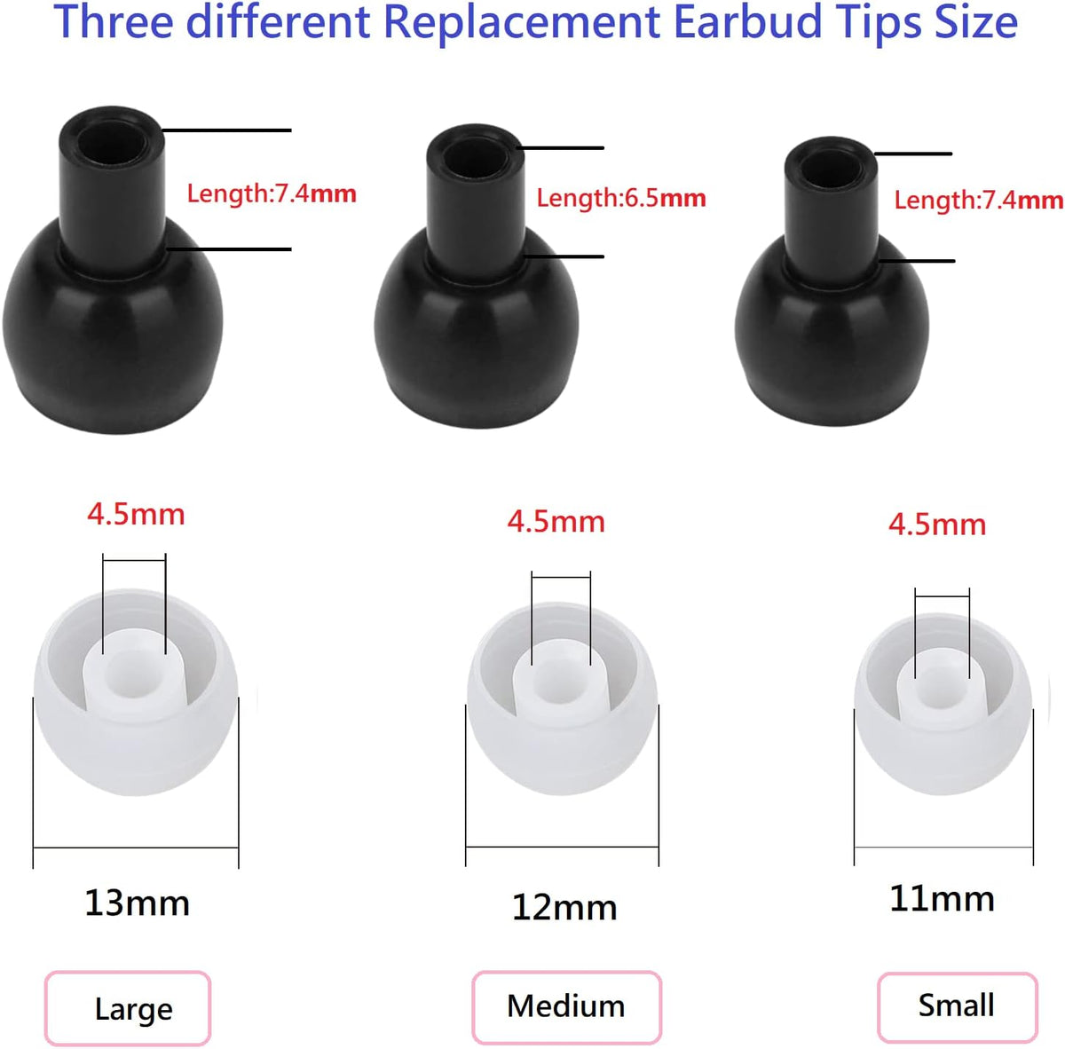 Earbud Replacement Tips Silicone Earbud Tips Earbuds Cushions for Fit Most in-Ear Earbuds(Inner Hole 3.8mm -5.5mm) Headphone Rubber Tips Eartips 18 Pairs S M L