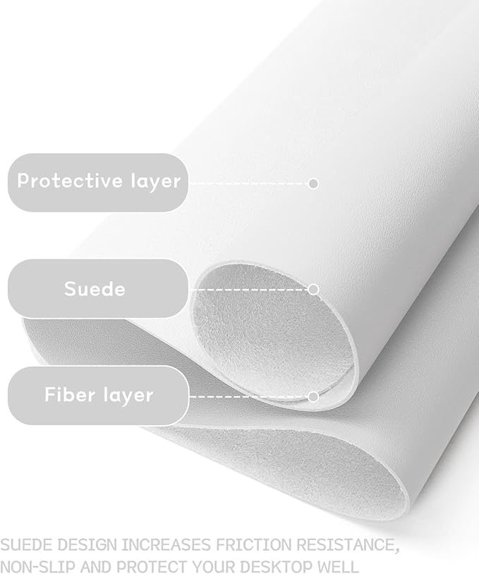 YSAGi Non-Slip Leather Desk Pad Long Size, Waterproof Laptop Computer Desk Keyboard Mat, Table Protector Blotter Mat, Large Mouse Pad for Office/Work/Home/Decor(White, 47" x 17")