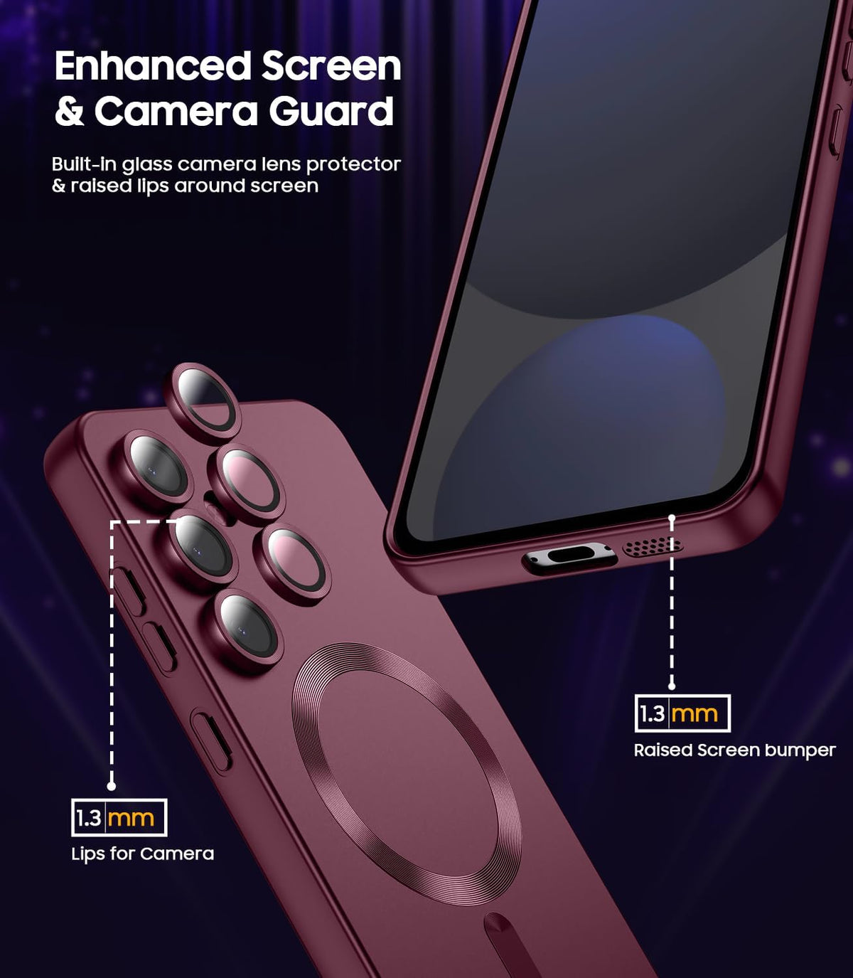 Magnetic for Samsung Galaxy S24 FE Case [Compatible with MagSafe][Built-in Camera Lens Protector] Slim Soft Silicone Bumper Shockproof Metallic Luster Phone Cover (Burgundy)