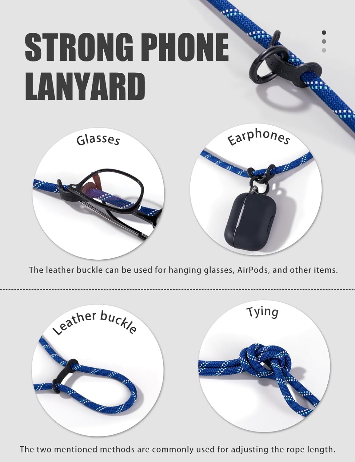 project-cb Phone Lanyard×1,Phone Tether Tab×2,Cell Phone Lanyards for Around The Neck,Rope Lanyard,Universal Adjustable Phone Strap Crossbody,Cell Phone Chain(White-Black)