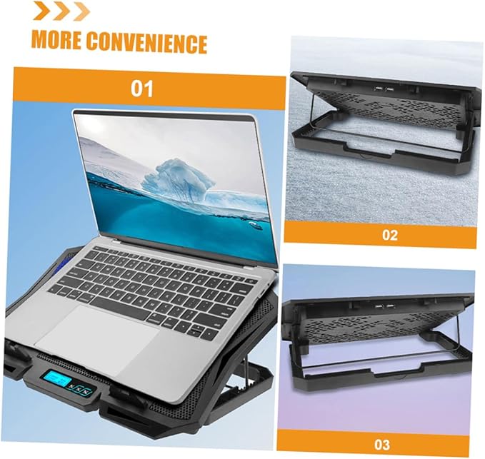 Laptop Cooling Pad 15.6 Inch Silent Computer Cooler Stand with Adjustable Fan Speed and Blue LED for Portable Notebook Cooling and Storage