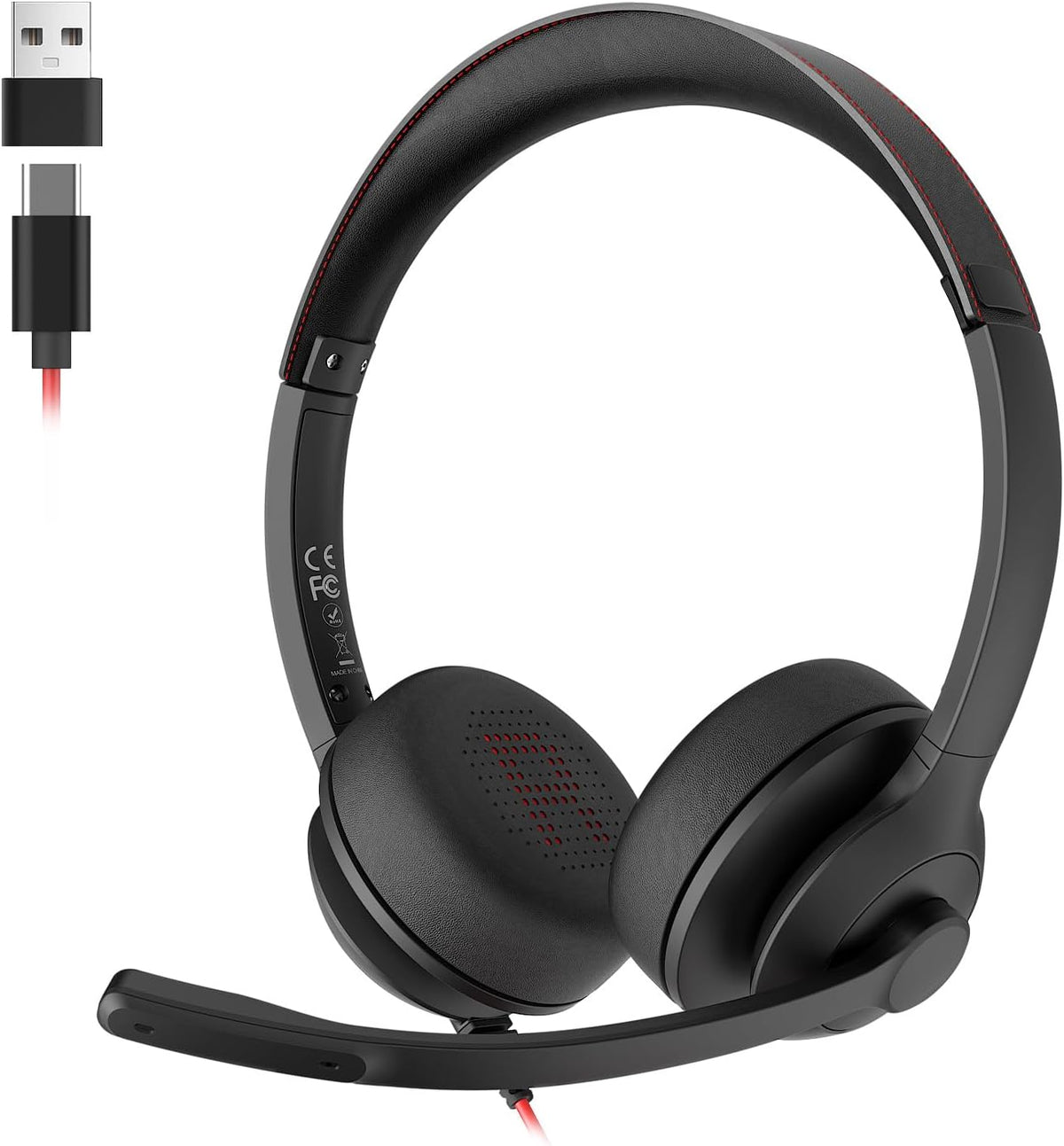 Headset Headset USB with Microphone for PC/Laptop, Wired Headphones with Noise Cancelling Mic, USB C & USB A, All-day