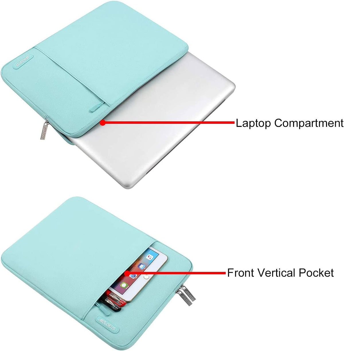 MOSISO Laptop Case 13 inch, 13 inch Laptop Sleeve Compatible with MacBook Air M4 M3 M2 M1 2025-2018 / Pro M2 M1 2025-2016, Polyester Vertical Computer Sleeve Bag with Pocket, Mint Blue