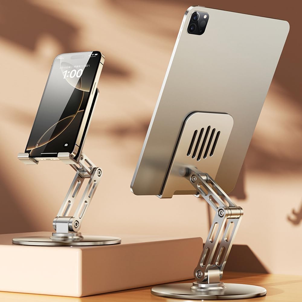 360° Rotating for iPad Stand for Desk Cell Phone Holder Adjustable Tablet Stand for Desk, Aluminum Alloy, Silver,for Ipad Tablet Kindle Stands Holder Compatible 4.7"-12.9"