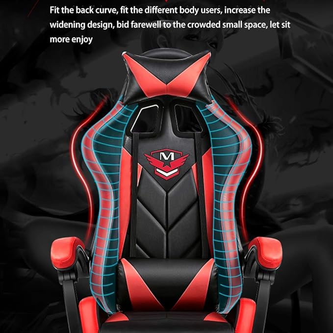 Swivel Chair Gaming Chair Ergonomics Liftable with Footrest Office Chair Massage Lumbar Support Racing Chair for Student Dormitory OfficeRed