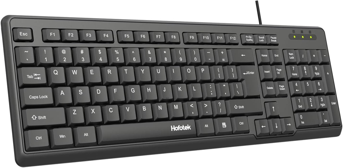 Hofotek Wired Computer Keyboard, Full Size USB Quiet Keyboard with Number Pad,Slim Compact Soft Basic Laptop Keyboard