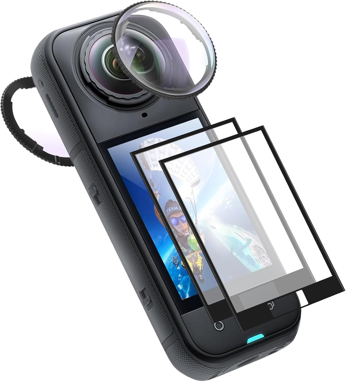 Insta360 X5,2 Cap+2 92% Insta360 X5 Semaiki Premium Lens Guards for Glass Lens Screen Protector Film, Transmittance