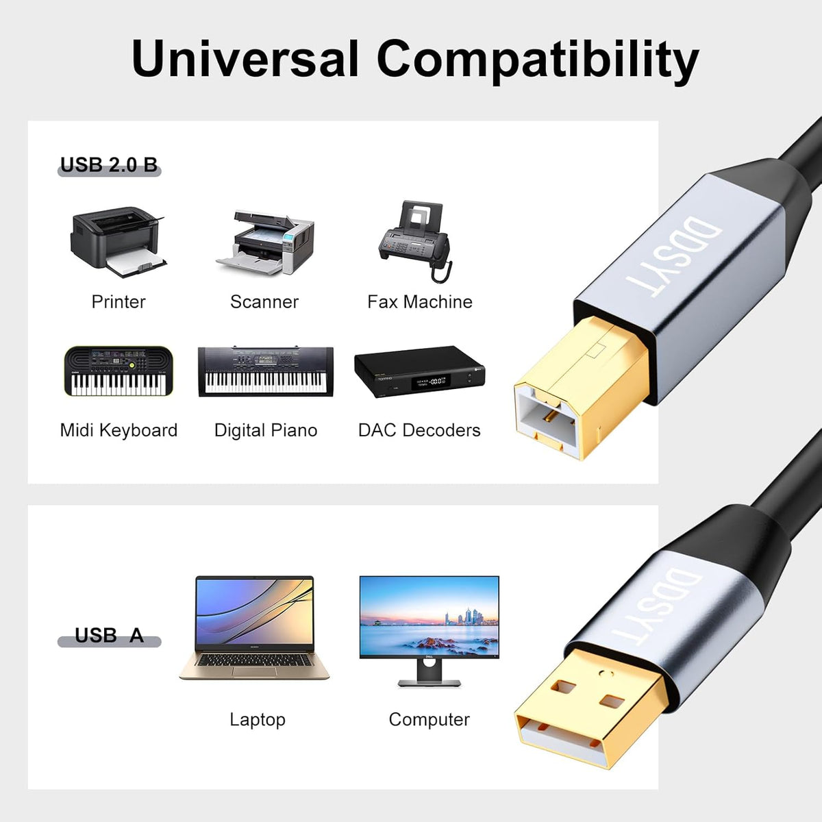 DDSYT 2.0 50 Active USB Printer Cable with Signal Booster for Remote Office Scanners and MIDI Pianos FT