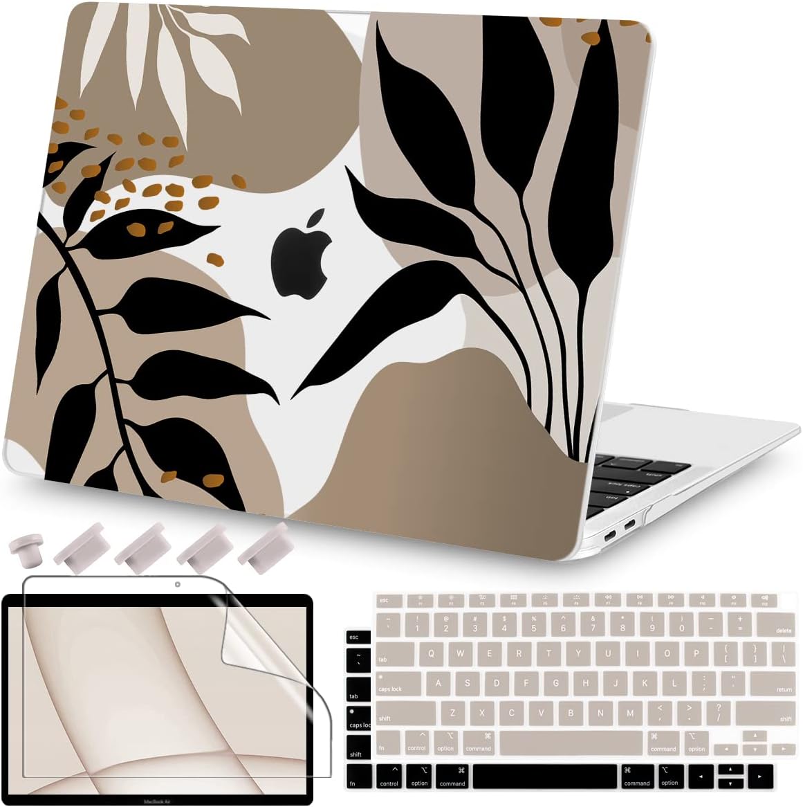 Teryeefi Compatible with 2020 MacBook Air 13 inch Case 2021 2019 Model M1 A2337 A2179 A1932, Clear Hard Shell Case & Keyboard Cover & Screen Protector for Mac Air 13 with Touch ID, Tropical Leaves