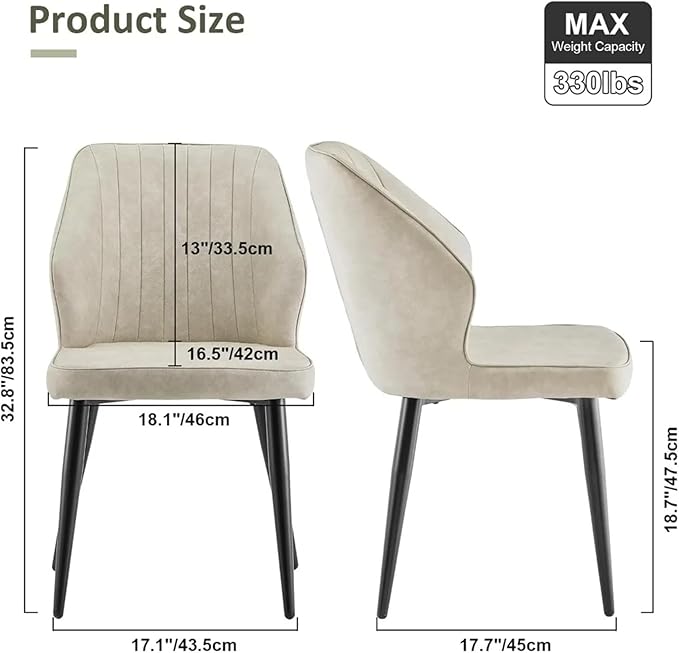 Adjustable Office Computer Chair with Armrest 1pcs Leather Upholstered Kitchen Dining Chairs with Curved Backrest and Metal Legs(Cream)