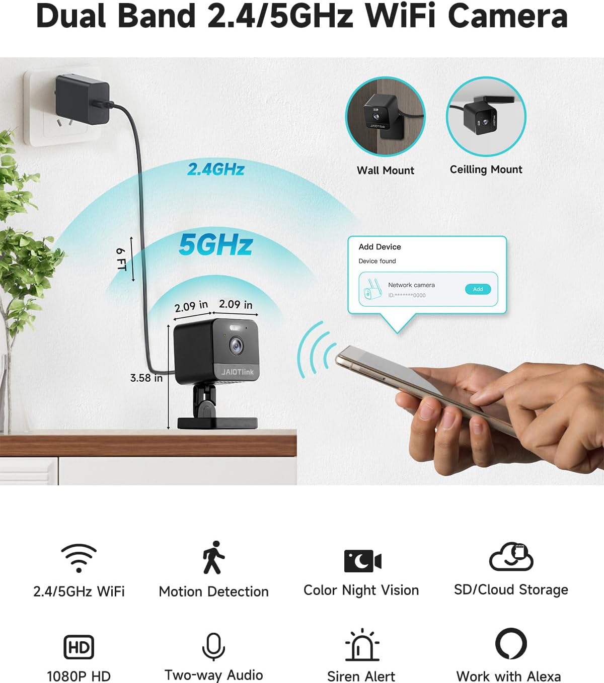 1080P 2.4g/5g Indoor Camera, Plug-in Home Security Cameras with Night Vision, Motion Detection, 2-Way Talk, WiFi