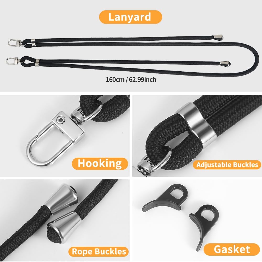 for iPhone 15 Case with 62.99 inch Lanyard, Classic Clear&Black Magnetic Phone Case, Drop&Shockproof Protection Cases, Phone Lanyard for Around The Neck, Compatible with Magnet Accessory