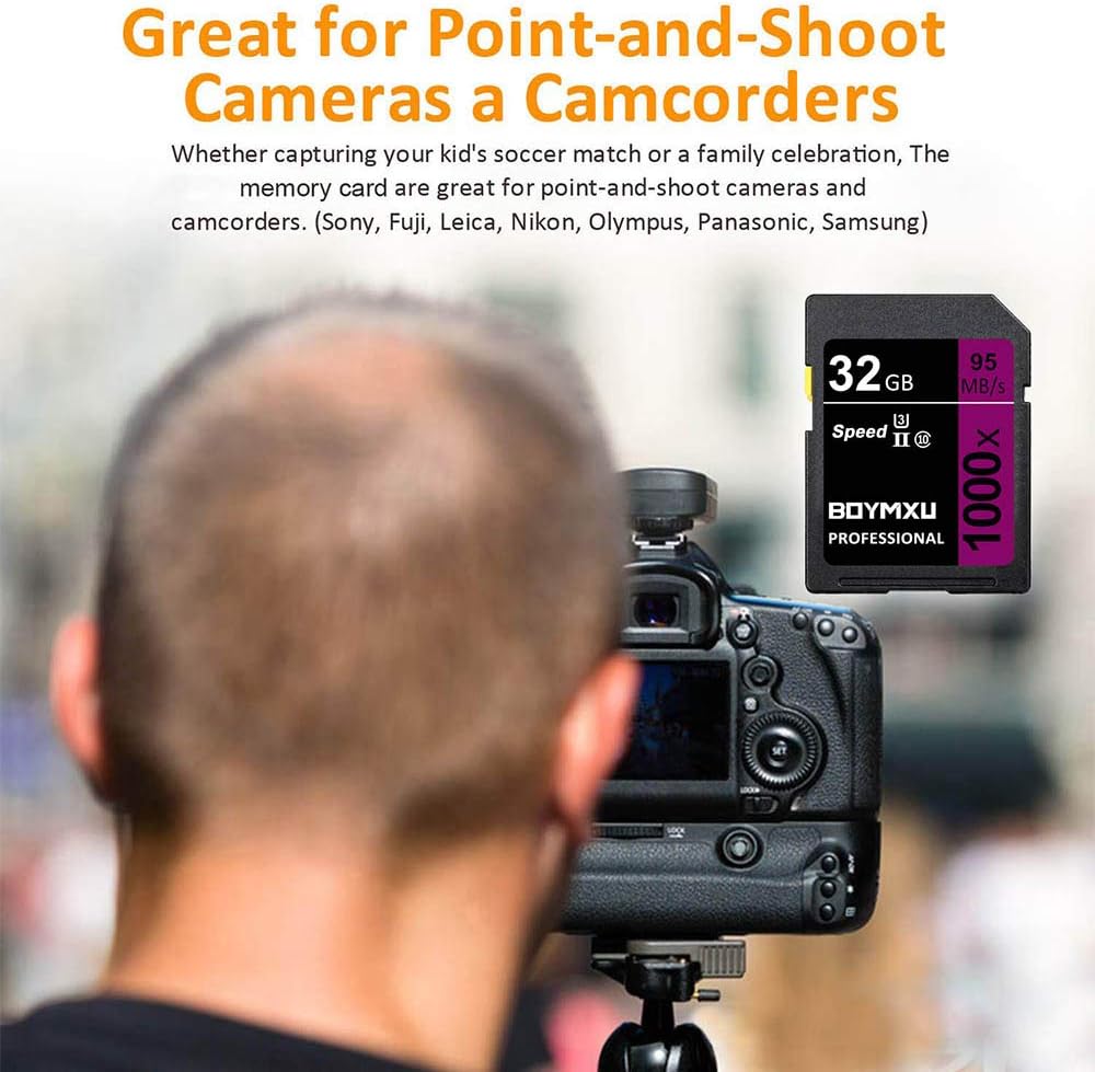 Professional 32GB Class 10 U3 Memory Card - Compatible with Computers, Cameras & Camcorders - Up to 95MB/s Read Speed - Purple/Black
