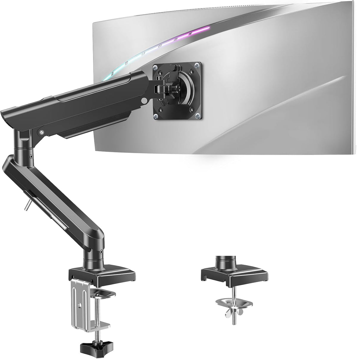 Single Monitor Mount for 22 24 27 32 inch Screen, Gas Spring Arm Holds 4.4-22 lbs, Monitor Desk Mount, Gaming & Home Office Use, VESA 75x75mm & 100x100mm, Freelift Pro Black
