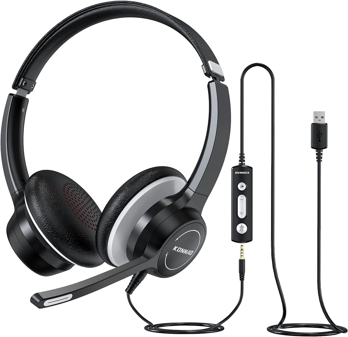 USB Headset with Microphone, 3.5mm Wired Computer Headsets with Noise Cancelling Microphone, Stereo Headphones with MIC for PC, in Line Controls, Work Headset for Skype Zoom Tablet Laptop