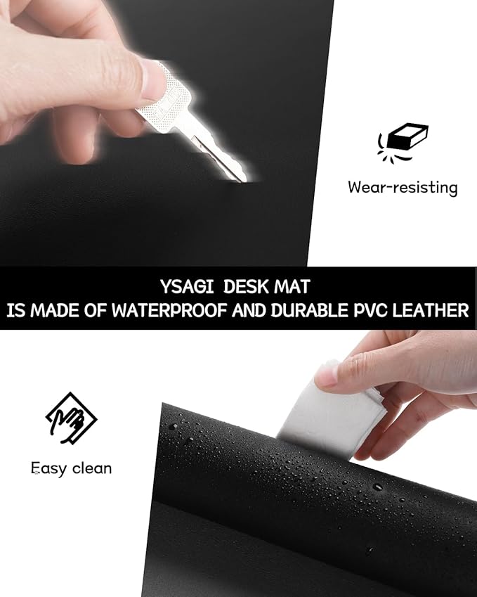 YSAGi Non-Slip Leather Desk Pad Long Size, Waterproof Laptop Computer Desk Keyboard Mat, Table Protector Blotter Mat, Large Mouse Pad for Office/Work/Home/Decor(Black, 47" x 17")