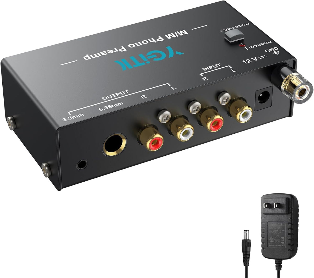 6.35MM MM 12V Phono Turntable Preamp, Mini Preamplifier with RCA Input & Headphone and RCA Output, Low Noise Operation