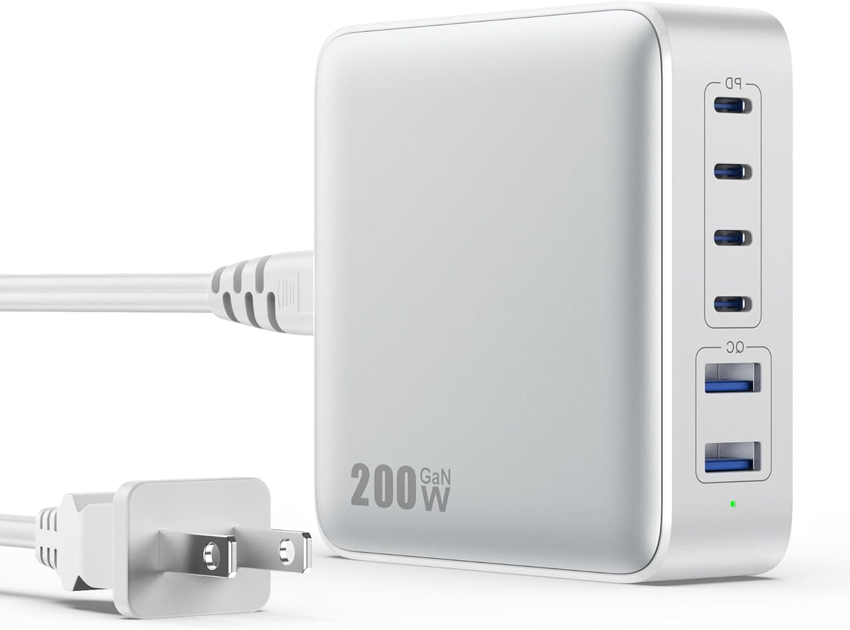 USB C Charger Block 200W[2025 Upgraded] GaN III 6 Port Fast Charging Station Hub,PD 65W USB C Laptop Charger Compatible with MacBook Pro/Air,iPad,iPhone 16/15,Galaxy S23/S24 Steam Deck Dell XPS etc