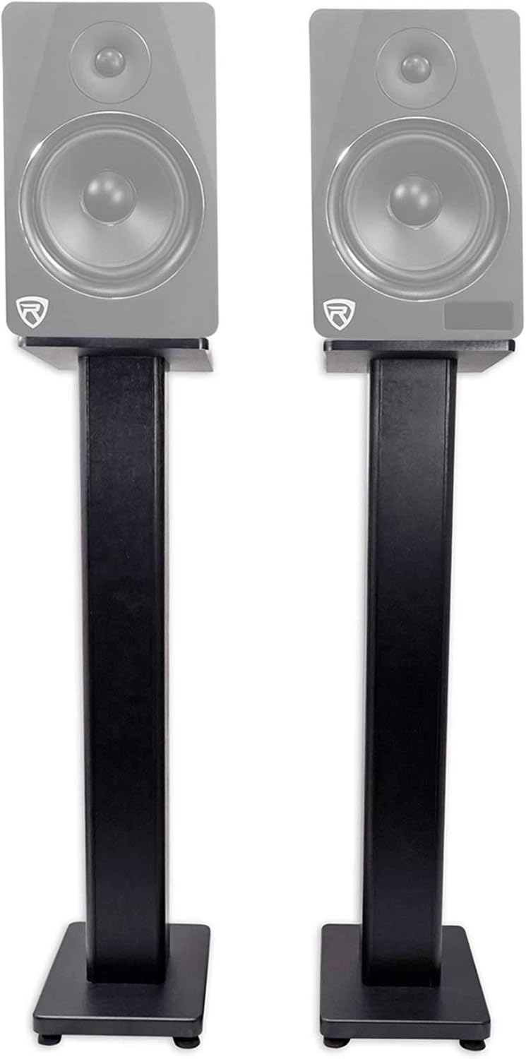 Rockville Pair RHT28 28 Inch Bookshelf Speaker Stands, 60 lbs Capacity, Surround Sound Home Theater, Premium Wood, Dual Top Plates, Sand-Fillable, for Audiophiles and Studio Monitors