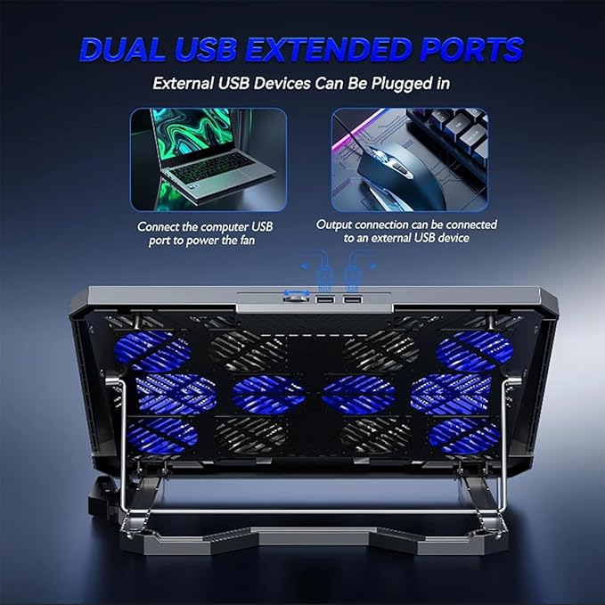 Laptop Cooling pad for Dell Inspiron 17 5000 Gaming laptops Laptop Cooler with 8 Fans Adjustable Speed 5-Level Height Adjustment Mute SilentBuilt-in Phone Stand