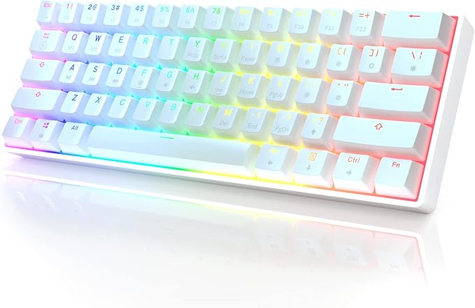 HK Gaming GK61 Mechanical Gaming Keyboard 60 Percent | 61 RGB Rainbow LED Backlit Programmable Keys | USB Wired | for Mac and Windows PC | Hotswap Gateron Optical Red Switches | White