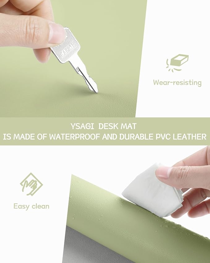YSAGi Non-Slip Leather Desk Pad, Waterproof Laptop Computer Desk Keyboard Mat, Table Protector Blotter Mat, Large Mouse Pad for Office/Work/Home/Decor(Matcha Green, 31.5" x 15.7")