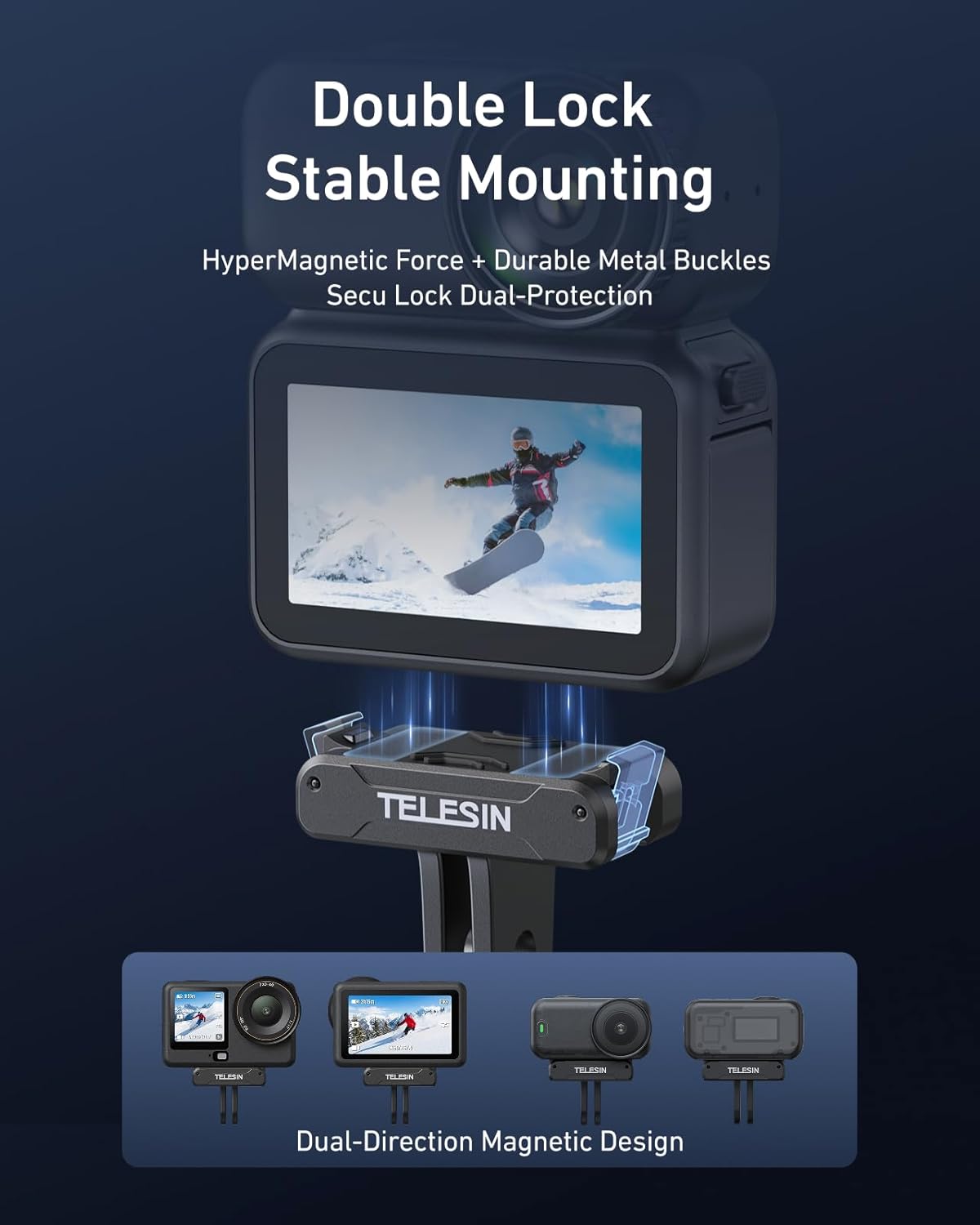 6, 6 TELESIN Magnetic Quick Release Adapter Mount for DJI Osmo Nano/Action with Dual-Direction Magnet, Metal Latches