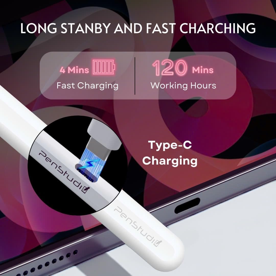 PS1-Pro Stylus Pen for Apple iPad 2018-2025｜Faster Charge Custom Shortcuts Pixel-Perfect with Metal Chrome Tip｜Pencil for iPad 11th & 10th Generation, Pro 11"/12.9"/M4, Air 3/4/5/M2/M3, mini 5/6th Gen