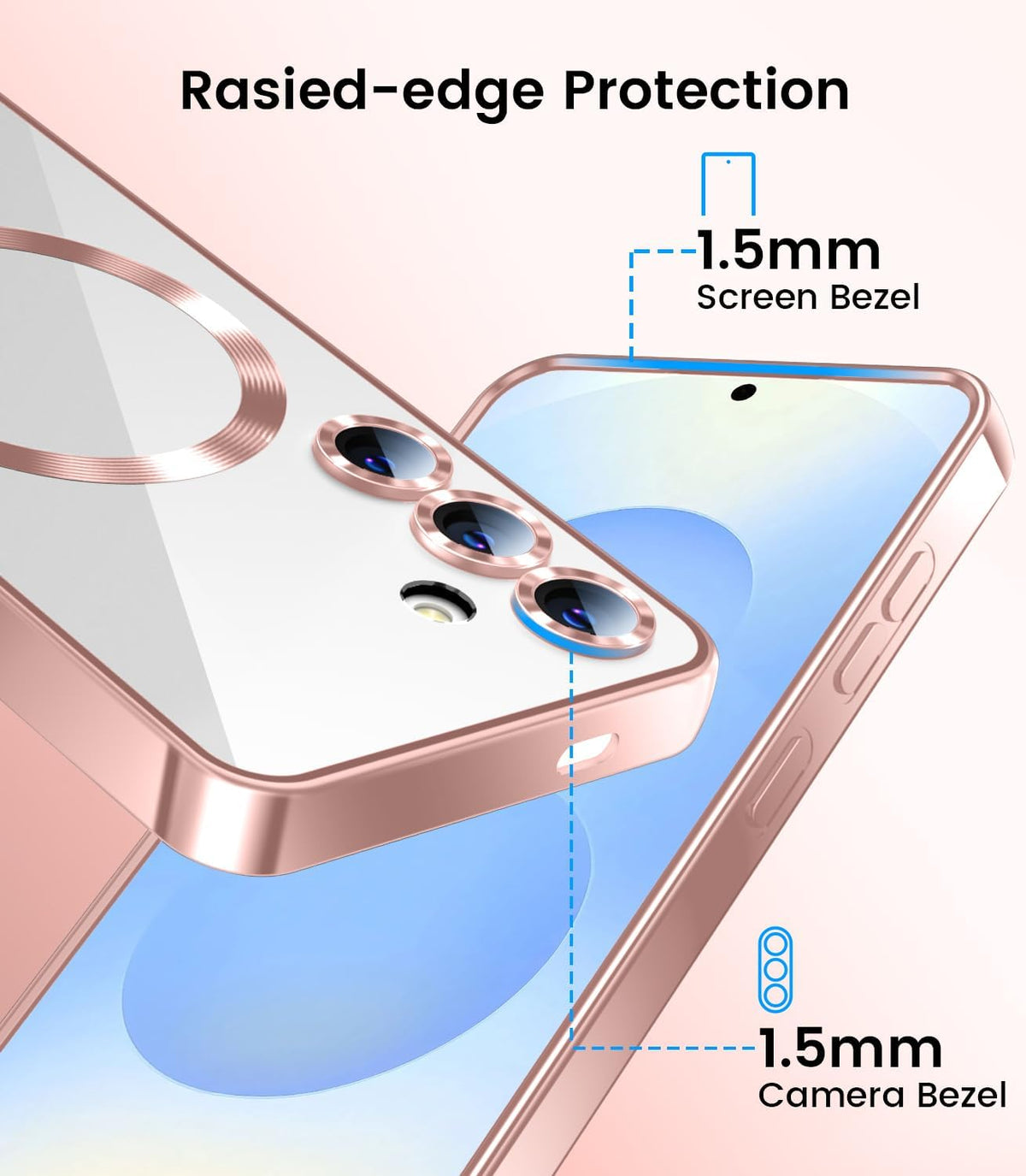 Slim Thin for Samsung Galaxy S25 Case, Compatible with MagSafe, Built-in Camera Lens Protector, Shockproof Protective Phone Case, Soft Electroplated Clear Phone Cover, Rose Gold