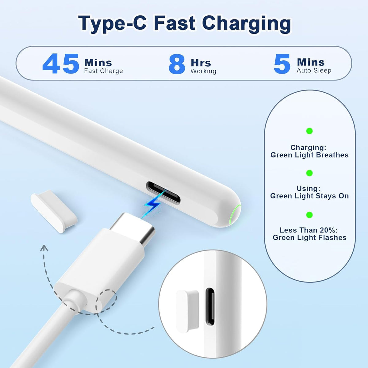 Pencil 2nd Generation for iPad 2018-2024 with Magnetic Wireless Charging Compatible with Apple iPad Pro 13”(M4)/12.9”/11”,iPad Air 6(M2)/5/4/3,iPad mini 7(A17 Pro)/6/5,iPad10/9/8/7/6 White