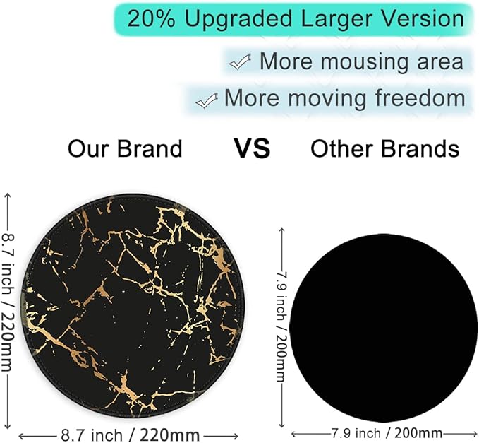 ITNRSIIET Round Mouse Pad with Stitched Edge Premium-Textured Waterproof Non-Slip Rubber Base Desktop Protection Mat Diameter 8.7 inches, Gold Texture Black Marble
