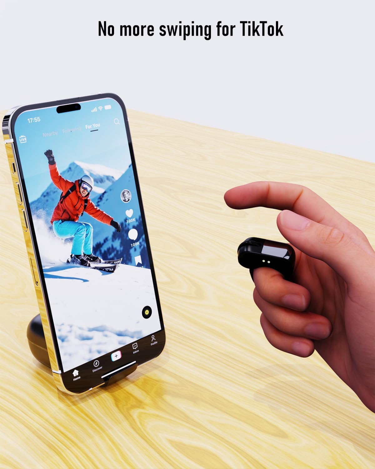 Tiktok Scrolling Ring,Air Finger Ring Mouse with a Touchpad,Remote Control for Kindle App/Camera/Video Recording,Bluetooth Scroller for iPhone/Android (Black)