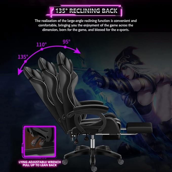 Gaming Chair for Adults &amp Teens High Back Gamer Chair Ergonomic Massage Racing Chair with Lumbar Support and Headrest Computer Desk Chair with Speakers and LED LightsPink