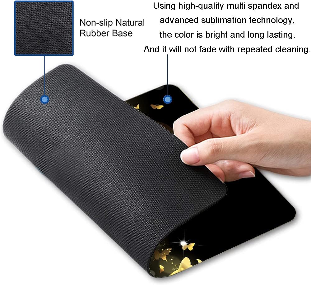Hokafenle Mouse Pad, Gold Butterfly Mouse Pad, Cute Mouse Pads with Design, Square Mouse Mat Waterproof Non-Slip Rubber Base Mousepad for Office Laptop