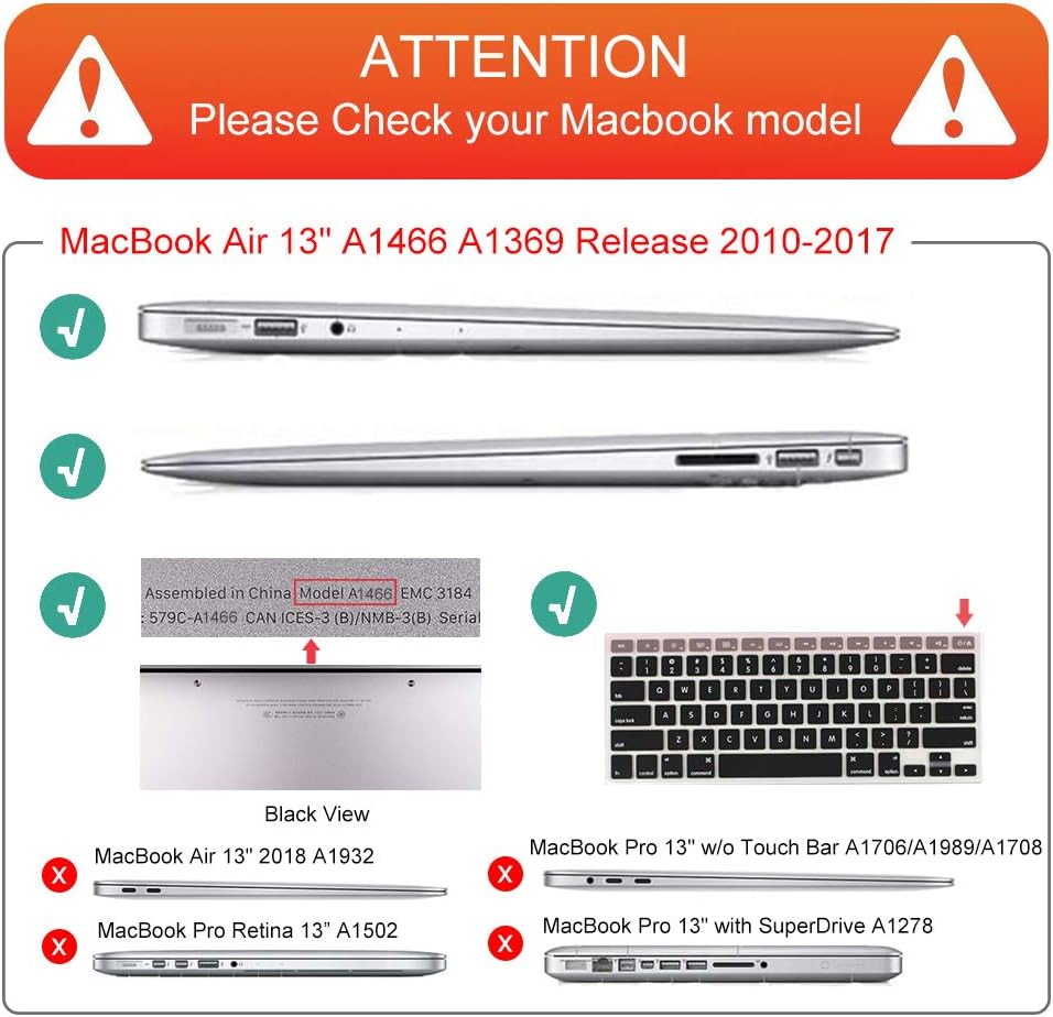 Mektron for MacBook Air 13 Case A1466/A1369 (2010-2017 Release), Snap-on Plastic Hard Shell Cover for MacBook Air 13.3 inch with Keyboard Cover,Cloud & Lightning