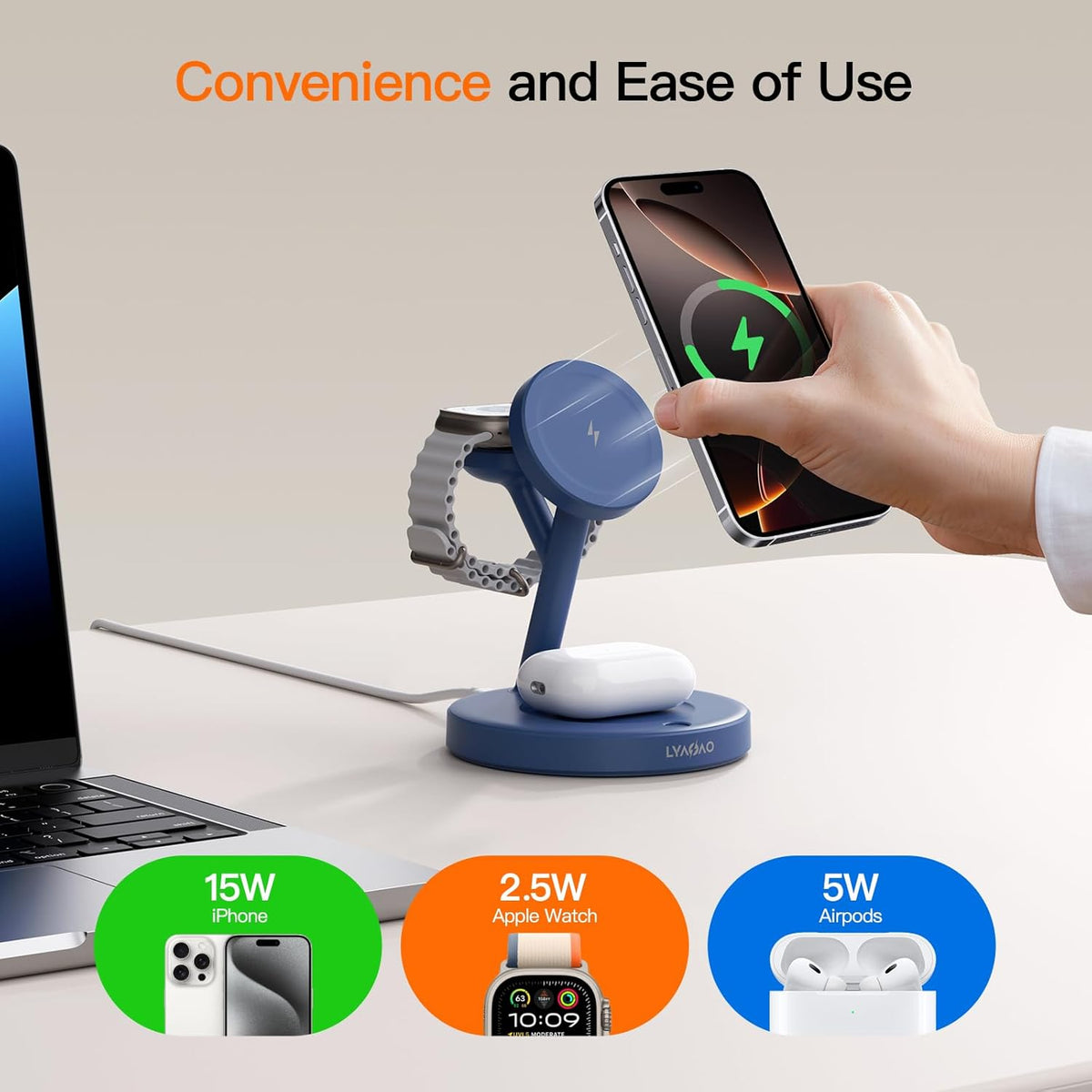 2025 3 in 1 Charging Station for Apple iPhone AirPods Watch with Mag-Safe Charger Wireless Charger Stand for iPhone 16 15 14 13 12 Series AirPods iWatch Series - Gifts for Wife & Husband