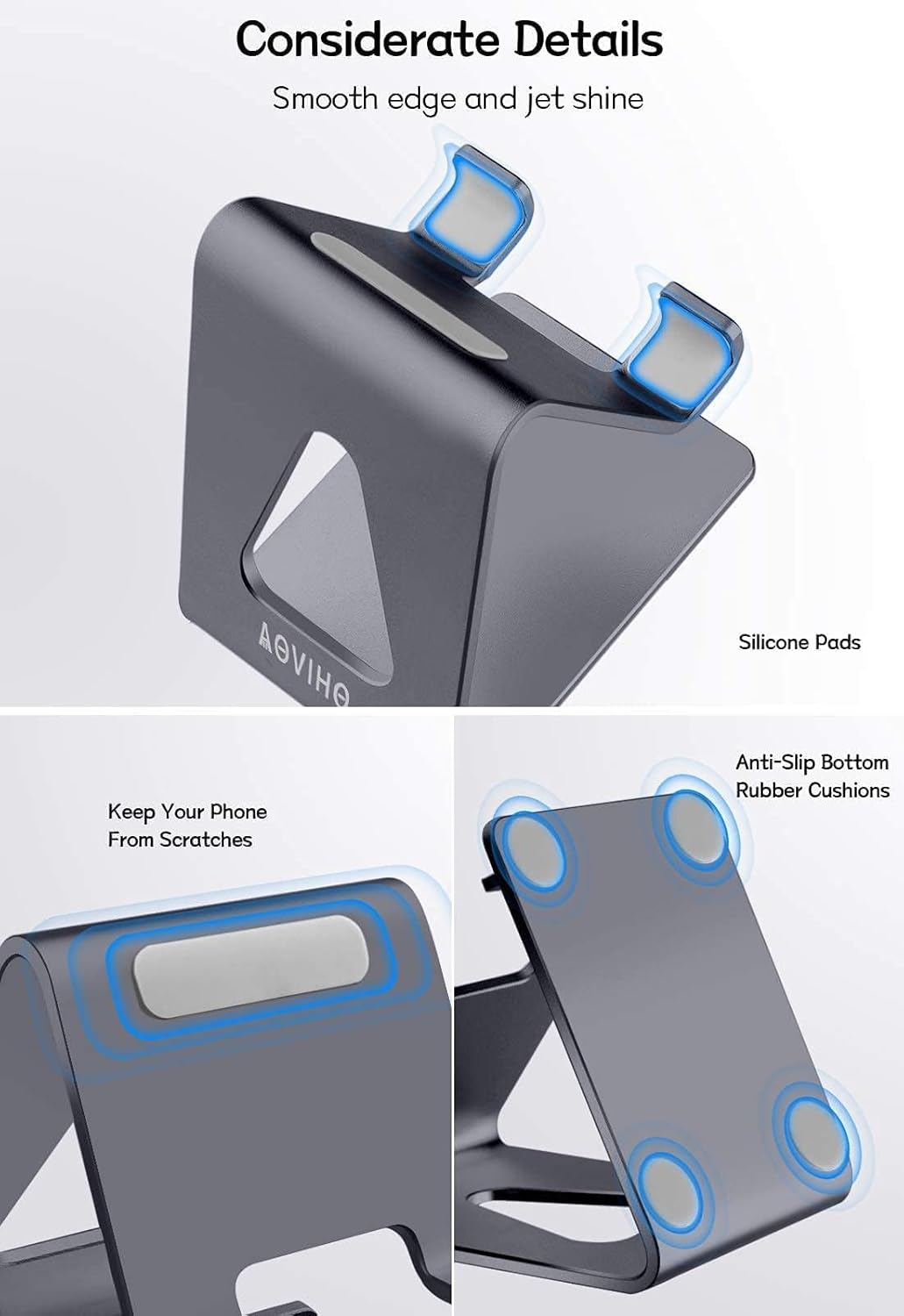 Cell Phone Stand Desk Phone Holder - Aluminum Mobile Phone Cradle Dock for iPhone 15 14 13 12 pro 11 X Xs max 8 7 6 6s Plus SE 5 Samsung All Smart Phones, Dark Gray