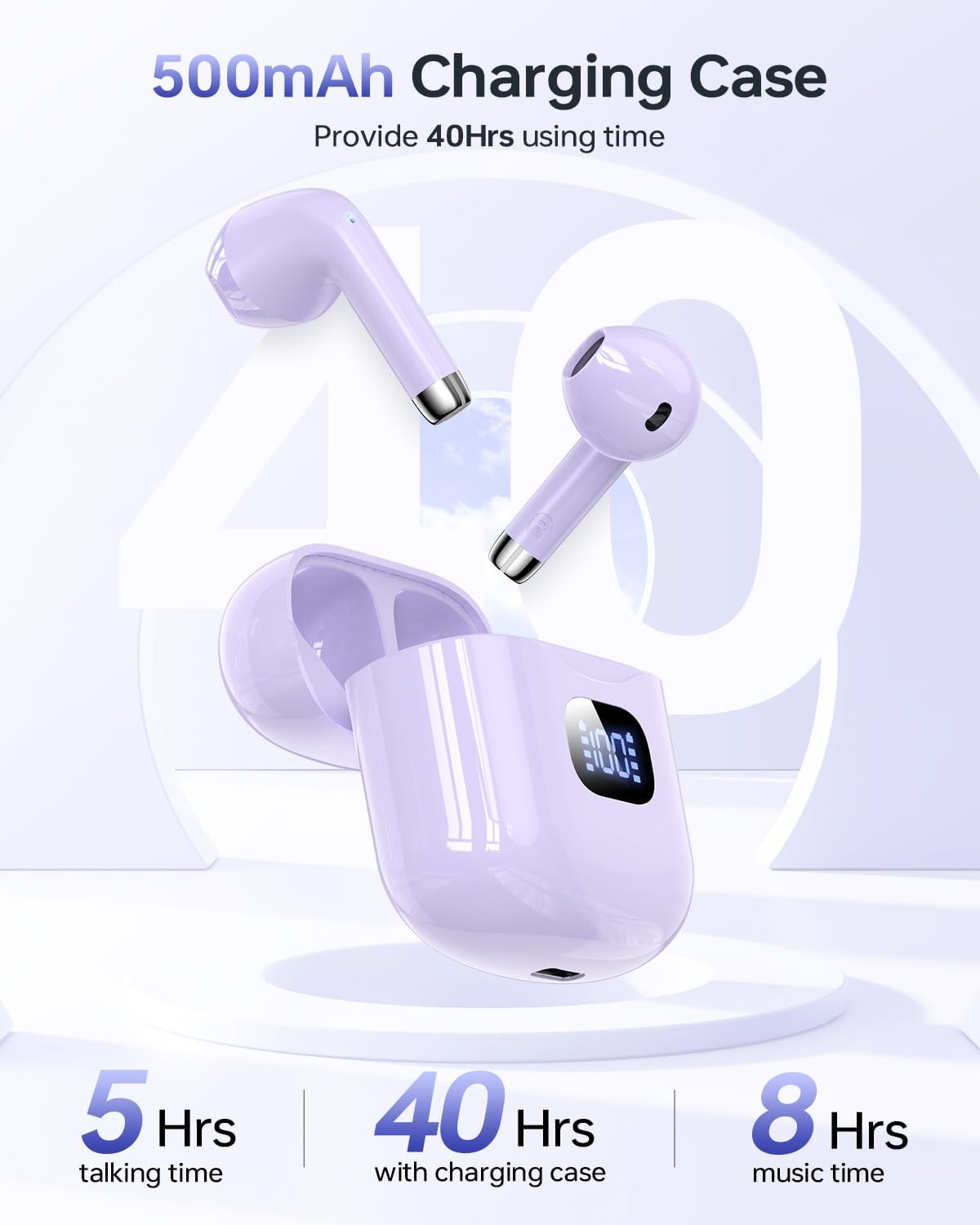 Wireless Earbuds Bluetooth 5.3 Ear Buds, Bluetooth Headphones with LED Display Charging Case, IPX7 Waterproof in-Ear Earphones with Mic for Phone Tablet Sports