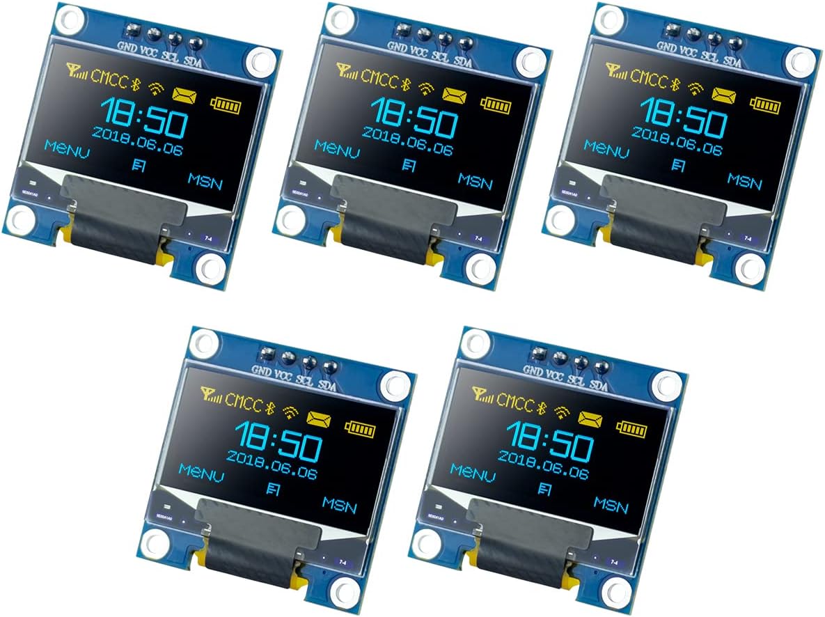 Hosyond 5 0.96 Inch I2C 12864 128x64 SSD1306 Pcs OLED IIC Display Module Pixel Mini Self-Luminous OLED Screen Board