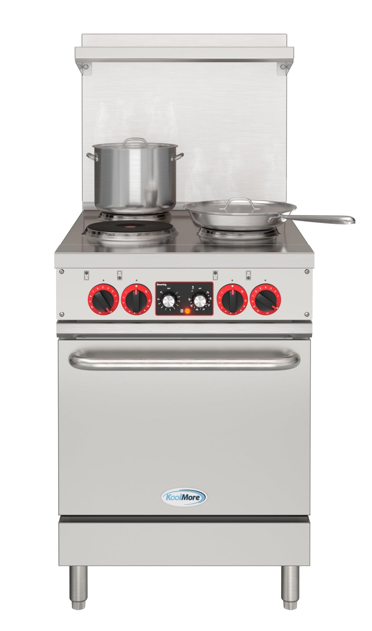 KoolMore 24 in. Commercial Electric Range with 4 Burners and 1 Standard Electric Oven in Stainless Steel - 208V 3-Phase, CSA Lis