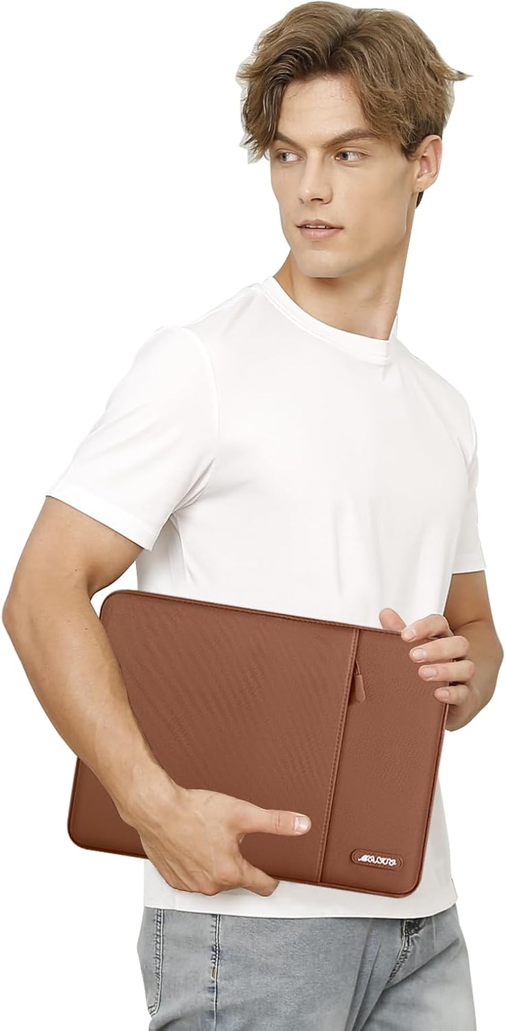 MOSISO Laptop Case 14 inch, 14 inch Laptop Sleeve Compatible with HP Lenovo Dell ASUS Acer, HP Stream, Dell Latitude, Lenovo IdeaPad, Polyester Vertical Computer Sleeve Bag with Pocket, Caramel Brown