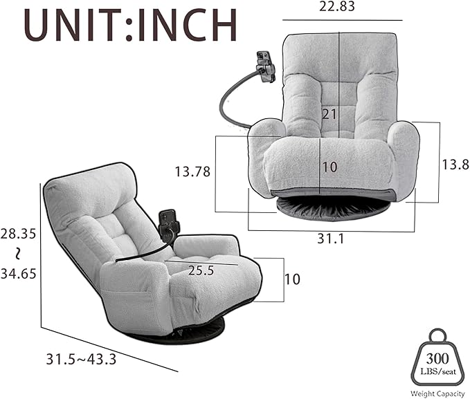 Floor Gaming Chair – 5-Position Adjustable 360° Swivel Folding Sofa Chair with Armrests Cushion-Padded Chaise Lounge for Teens &amp Adults (Green)