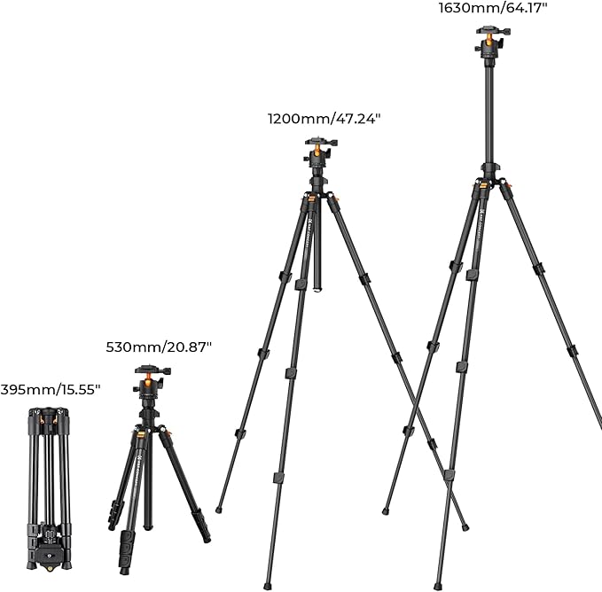 K&F CONCEPT 64 inch/163 cm Camera Tripod,Lightweight Travel Outdoor DSLR Tripods with 360 Degree Ball Head Load Capacity 17.6 lbs/8 kg,Cellphone Clip for Smartphone Live Streaming Vlog O234A1+BH-36