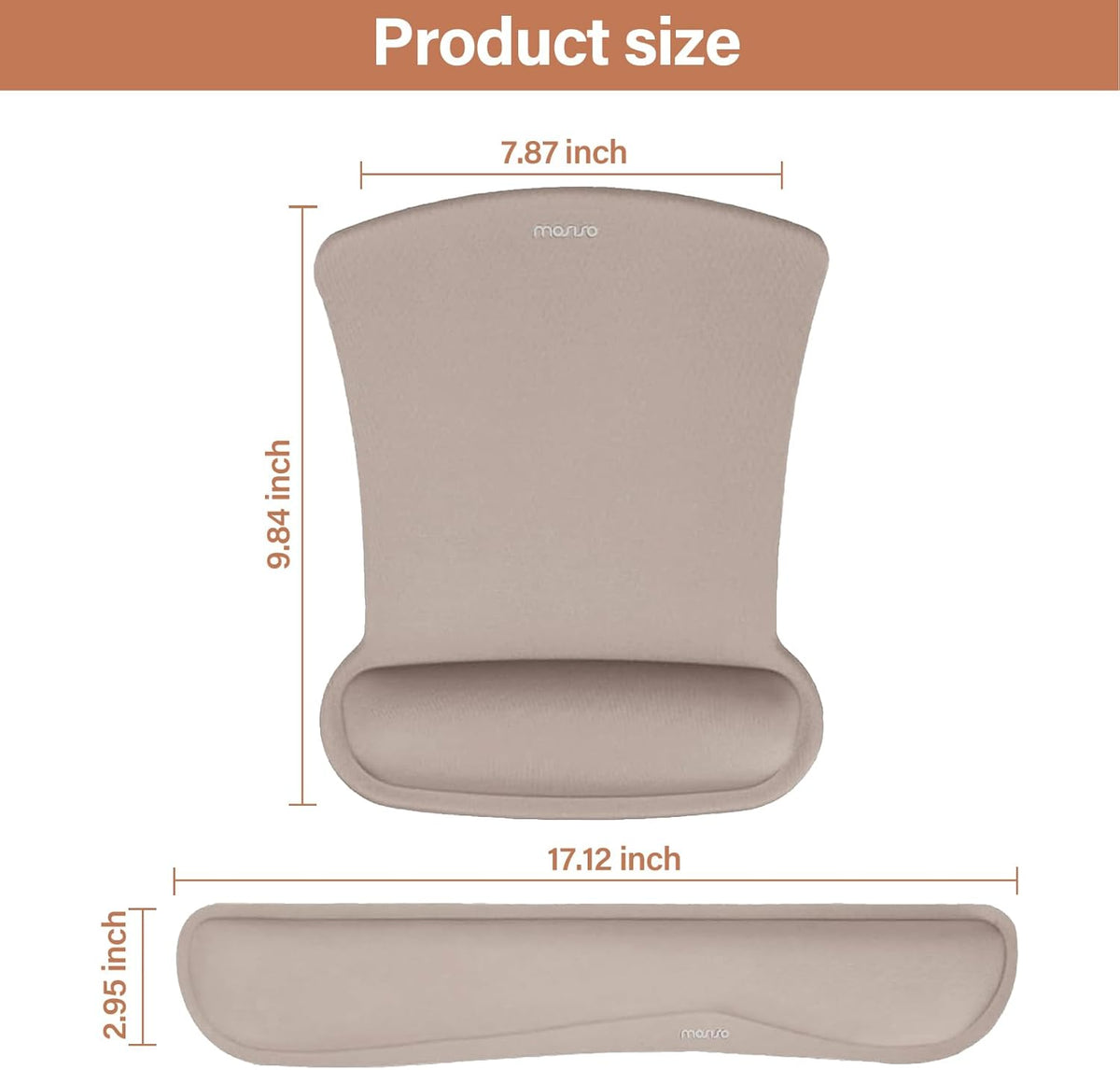 MOSISO Wrist Rest Support for Mouse Pad & Keyboard Set, Ergonomic Mousepad Non-Slip Base Home/Office Pain Relief & Easy Typing Cushion with Neoprene Cloth & Raised Memory Foam, Taupe Brown